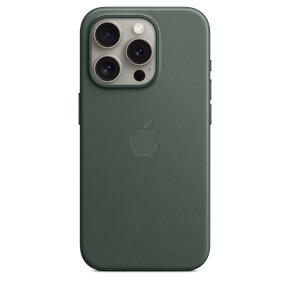 Луксозен твърд текстилен гръб оригинален MT4U3ZM/A OFFICIAL Apple FineWoven Case With MagSafe за Apple iPhone 15 Pro 6.1 тъмно зелен / Evergreen 